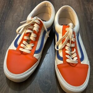 Vans Old Skool All Leather White Orange Blue Mens size 10 tie up